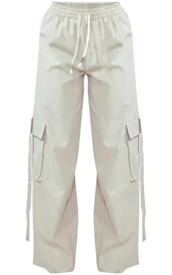 Stone Elasticated Waist Wide Leg Cargo Pants