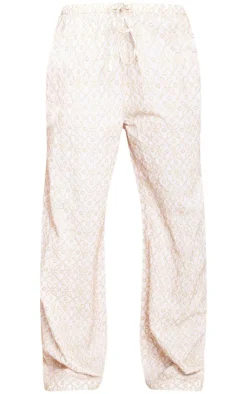 Stone Embroidered Pattern Drawstring Waist Pants