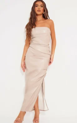 Stone Faux Leather Bandeau Maxi Dress
