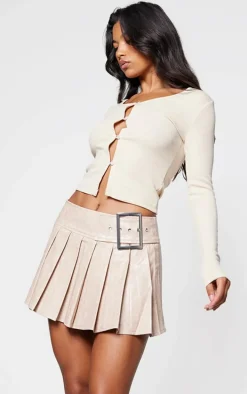 Stone Faux Leather Belt Pleated Mini Skirt