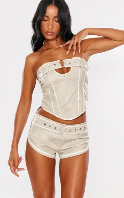 Stone Faux Leather Belted Hot Pants