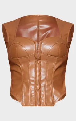 Stone Faux Leather Corset Detail Long Top
