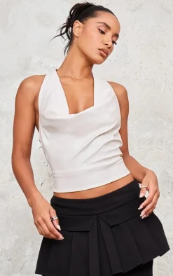 Stone Faux Leather Cowl Peplum Long Top