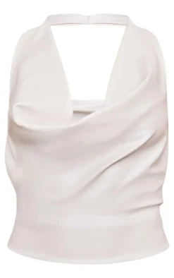 Stone Faux Leather Cowl Peplum Long Top