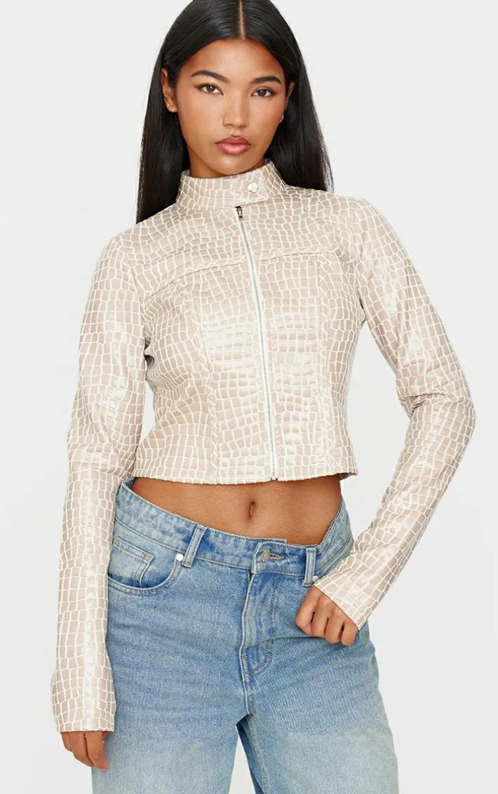 Stone Faux Leather Croc Fitted Jacket