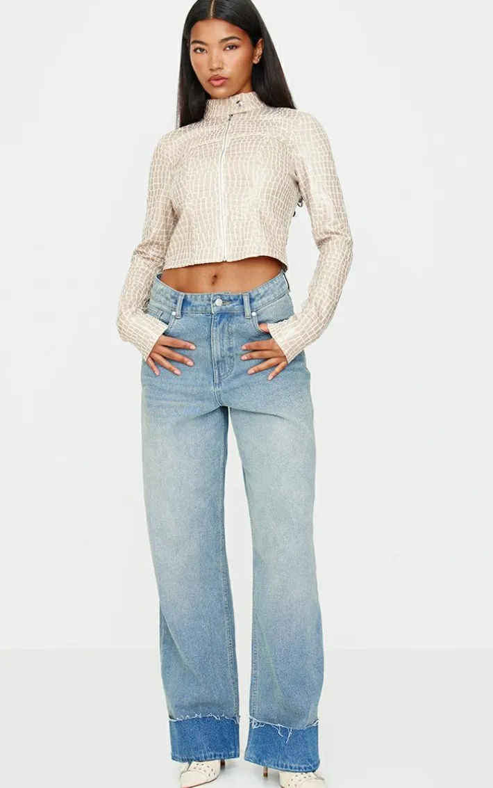 Stone Faux Leather Croc Fitted Jacket