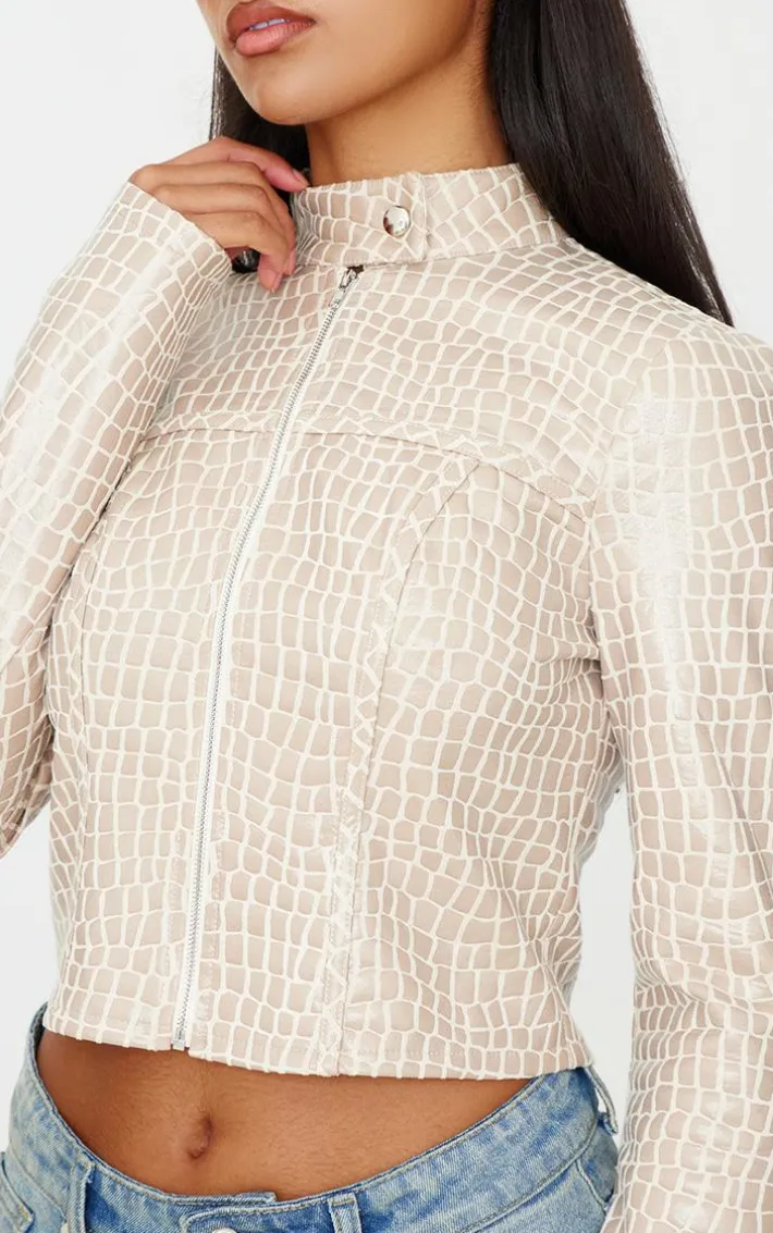 Stone Faux Leather Croc Fitted Jacket