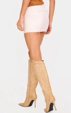 Stone Faux Leather Fold Over Waist Mini Skirt