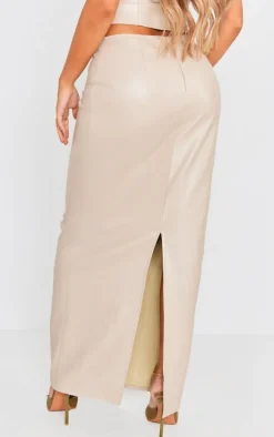 Stone Faux Leather High Waist Split Hem Maxi Skirt