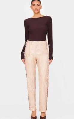 Stone Faux Leather Lace Up Straight Leg Pants