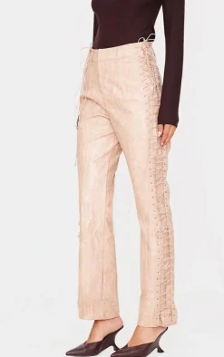 Stone Faux Leather Lace Up Straight Leg Pants