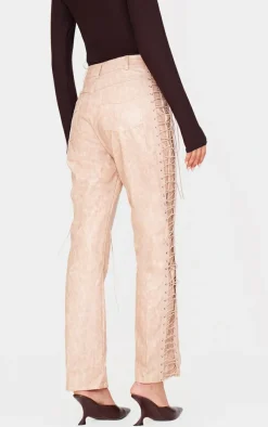 Stone Faux Leather Lace Up Straight Leg Pants