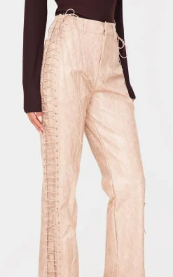 Stone Faux Leather Lace Up Straight Leg Pants