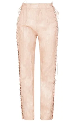 Stone Faux Leather Lace Up Straight Leg Pants