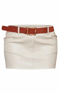 Stone Faux Leather Low Rise Belted Mini Skirt