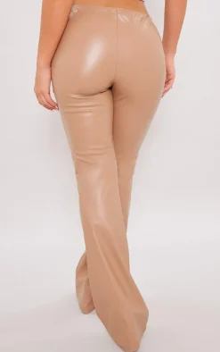 Stone Faux Leather Tie Front Low Rise Flared Pants