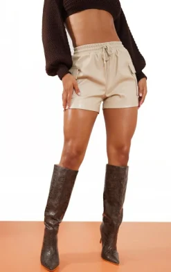 Stone Faux Leather Tie Waist Cargo Shorts