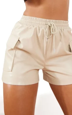 Stone Faux Leather Tie Waist Cargo Shorts