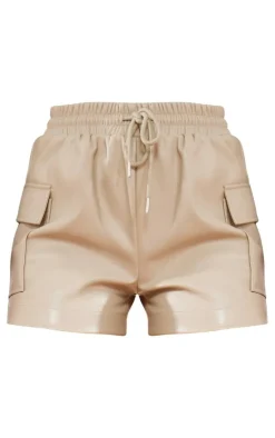 Stone Faux Leather Tie Waist Cargo Shorts