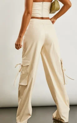 Stone Faux Leather Wide Leg Cargo Pants
