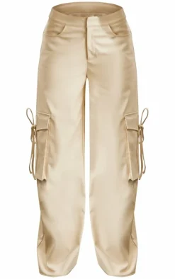 Stone Faux Leather Wide Leg Cargo Pants