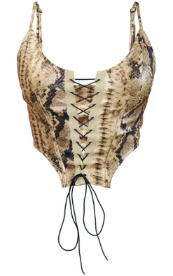 Stone Faux Snake Pu Lace Up Corset