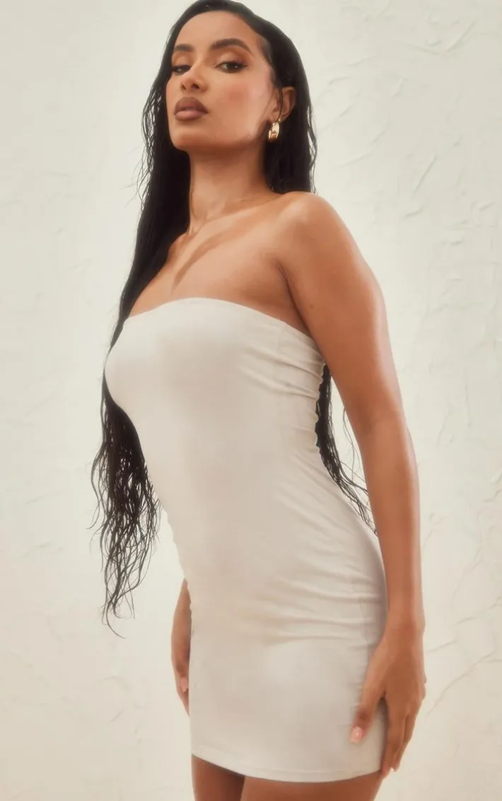 Stone Faux Suede Bandeau Bodycon Dress