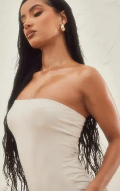 Stone Faux Suede Bandeau Bodycon Dress