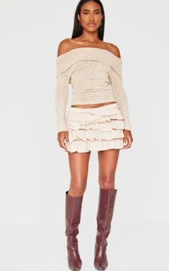 Stone Faux Suede Frilly Rara Mini Skirt