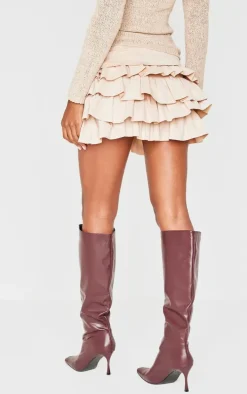 Stone Faux Suede Frilly Rara Mini Skirt