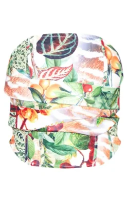 Stone Floral Print Woven Drape Front Boned Corset