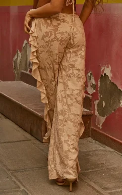 Stone Floral Sheer Burnout Frill Edge Low Rise Wide Leg Pants