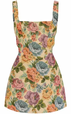 Stone Floral Twill Bodycon Dress