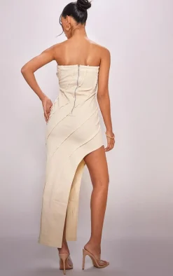 Stone Frayed Seam Detail Asymmetric Denim Midi Dress