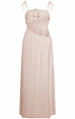 Stone Gingham Cut Out Maxi Dress
