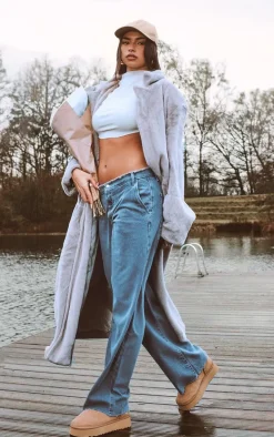 Stone High Neck Curved Hem Crop Top