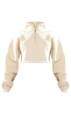 Stone High Neck Zip Up Cropped Sweatshirt