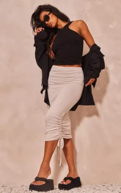 Stone Jersey Ruched Side Midaxi Skirt