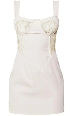 Stone Lace Panel Corset Detail Mini Dress