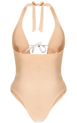 Stone Lace Up Deep Plunge Swimsuit