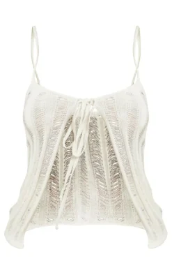 Stone Laddering Crochet Front Tie Strappy Top