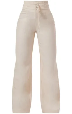 Stone Linen Feel Tie Front Straight Leg Pants