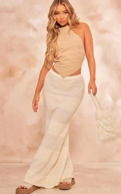 Stone Linen High Neck Cut Out Back Pointed Cami Top