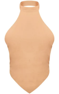 Stone Linen High Neck Cut Out Back Pointed Cami Top