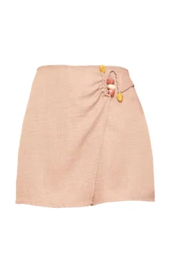 Stone Linen Look Bead Trim Wrap Front Skort