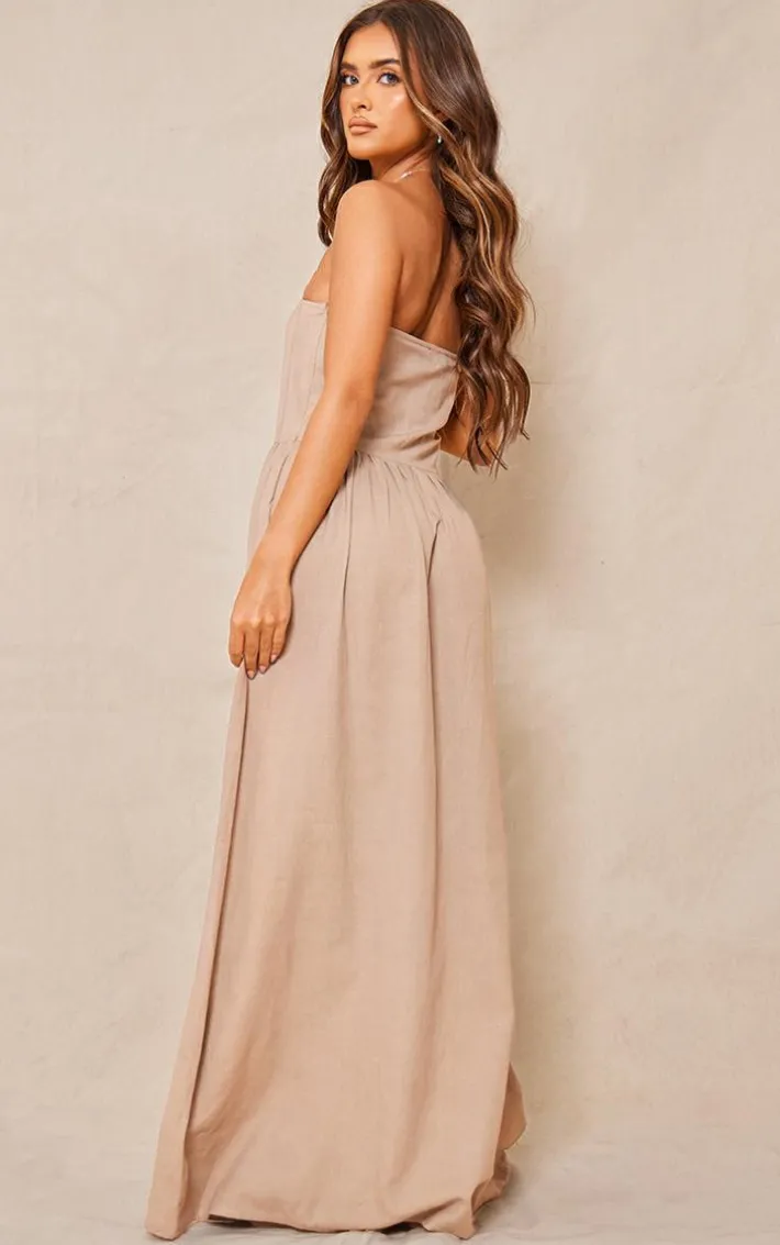 Stone Linen Look Corset Bandeau Maxi Dress