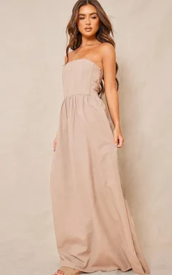 Stone Linen Look Corset Bandeau Maxi Dress