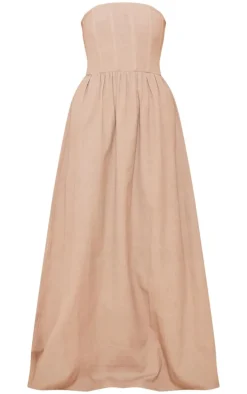 Stone Linen Look Corset Bandeau Maxi Dress