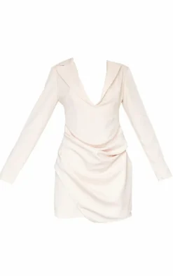 Stone Linen Look Drape Detail Blazer Dress