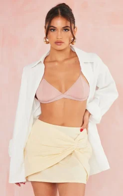 Stone Linen Look Knot Front Micro Mini Skirt